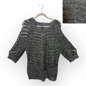 Lauren Michelle Silver Metallic Sequin Open Knit Glam Night Out Sweater XL